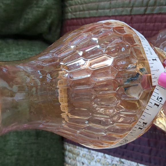 Vintage Jeanette Glass Co. Carnival glass Hex Optic pattern oil lamp - Picture 7 of 14